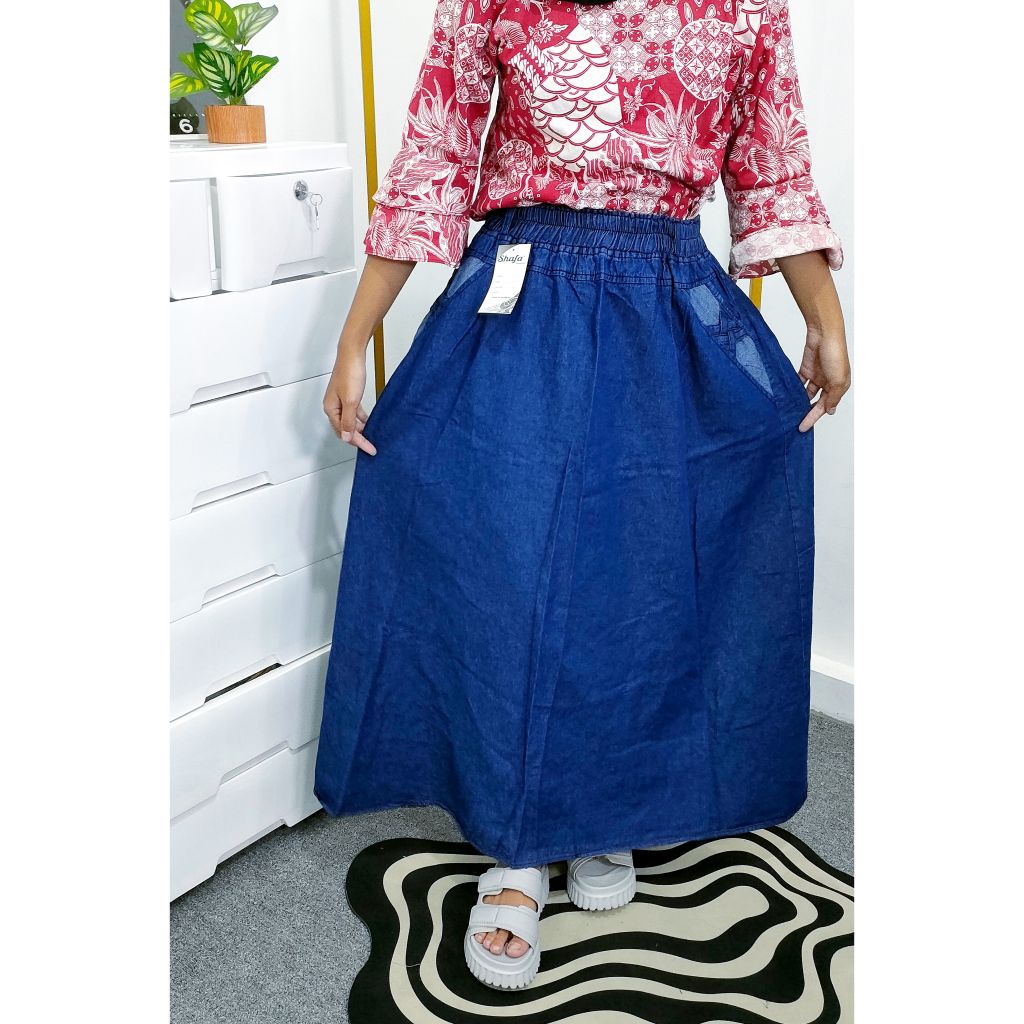 Rok Payung Semi Jeans Wanita model kekinian dengan desain murah meriah - Rok payung Wanita semi jean