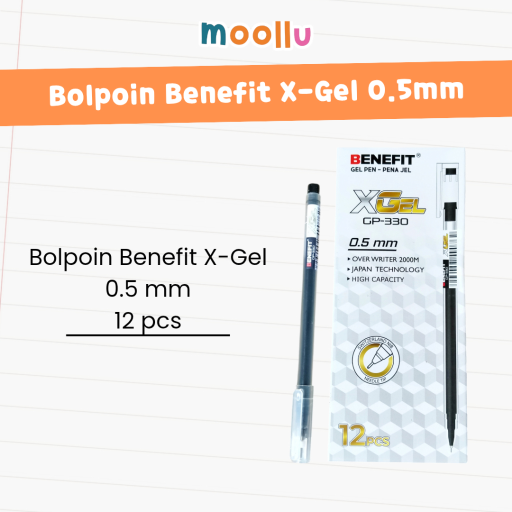 

Isi 12 pcs Bolpoin Benefit X-Gel 0.5mm 1 pak / Bolpoin Gel / Bolpoin Hitam / Warna Tajam