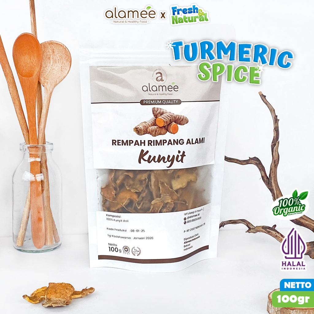 

ALAMEE Kunyit Kering Dried Turmeric Iris Rempah Rimpang Organik Alami Kunir Bumbu Seasoning 100gr fresh and natural