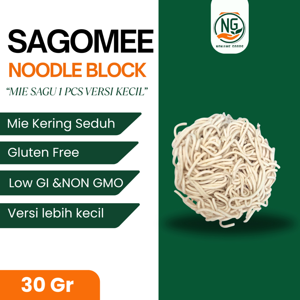 

SAGOMEE NOODLE BLOCK 30 GR VERSI KECIL MIE SAGU KERING GLUTEN FREE