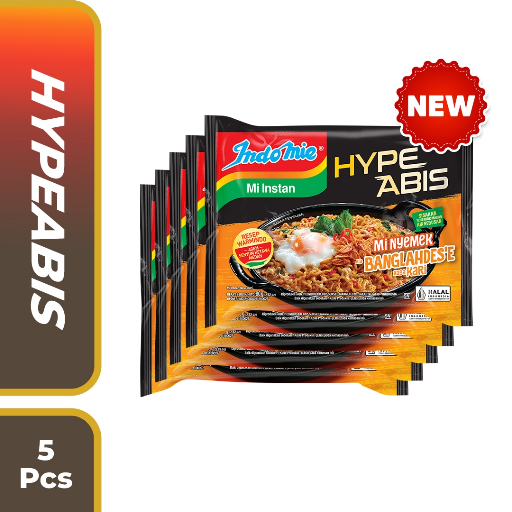 

5 PCS - Indomie Hypeabis Mie Nyemek Banglahdes'e Rasa Kari 80gr