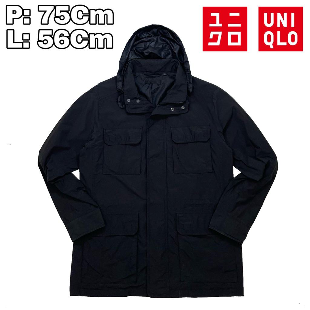J58 Jaket Parka Casual Outdoor Uniqlo Parasut Hitam  Original Tebal Musim Dingin Hiking Pendaki Gunu