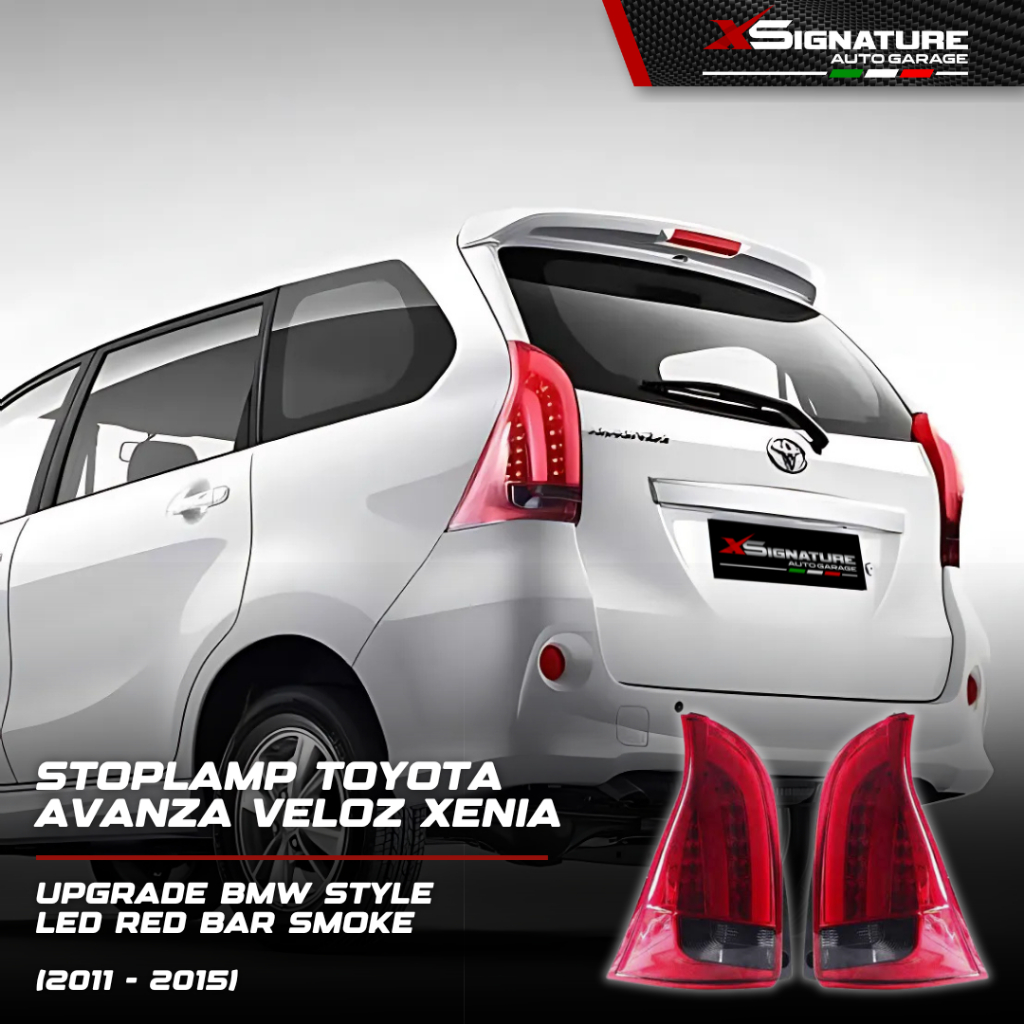 STOPLAMP TOYOTA AVANZA VELOZ / DAIHATSU XENIA (2011-2015) GEN 2 UPGRADE BMW STYLE LED BAR RED SMOKE 