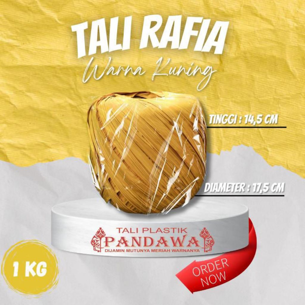 

Pandawa Tali Rafia 1kg Warna Kuning Tinggi 14,5cm Diameter 17,5cm Tali Plastik Berkualitas 1kg