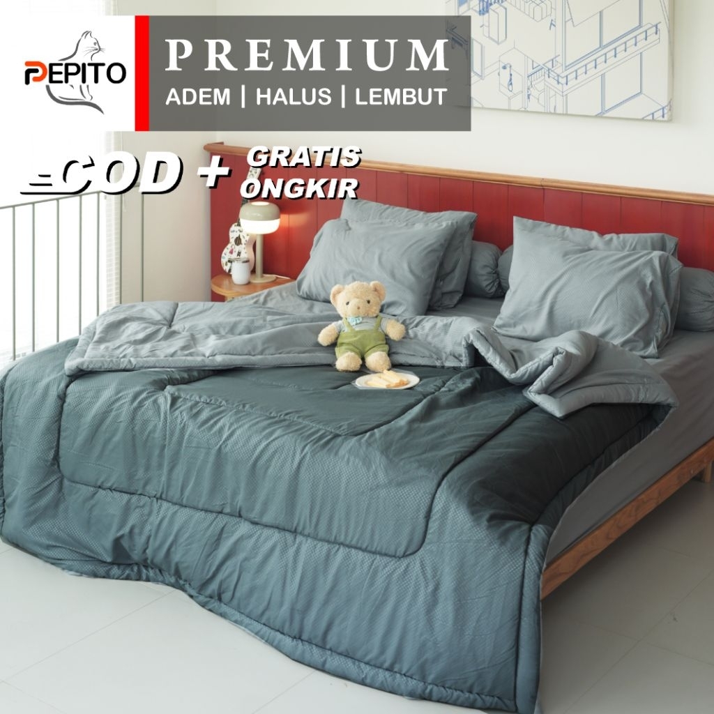 Bedcover Set Polos Tinggi 30 cm - 140x200 / 160x200 / 180x200 / 200x200 - Pepito
