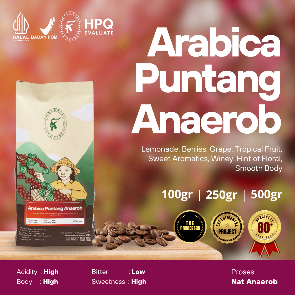 

CELEBES COFFEE - Kopi Arabika / Arabica Puntang Natural Anaerob - Ayi Sutedja - 100gr/ 250gr / 500gr
