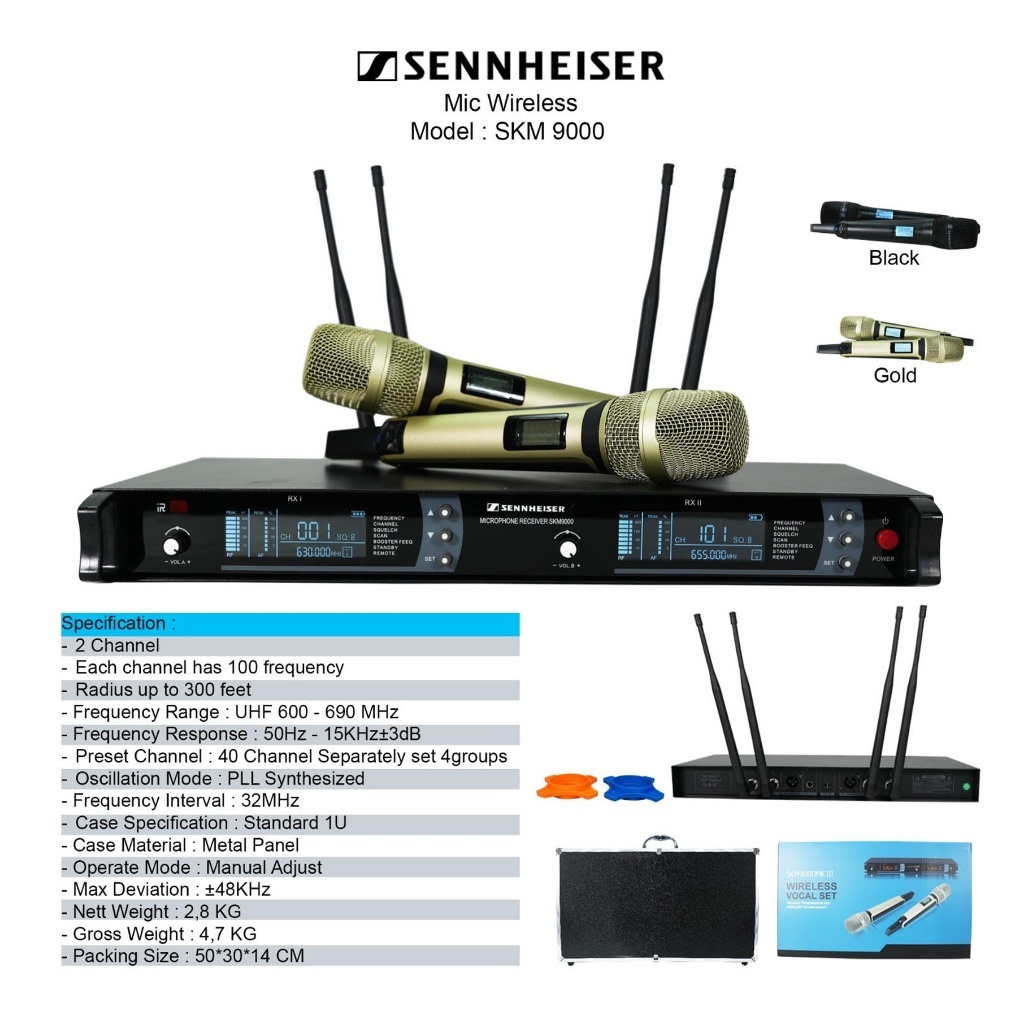 Mic Wireless Sennheiser SKM9000 4Ch Mic Wireless + Hardcase / Koper Besi  Mik SKM 9000 Original