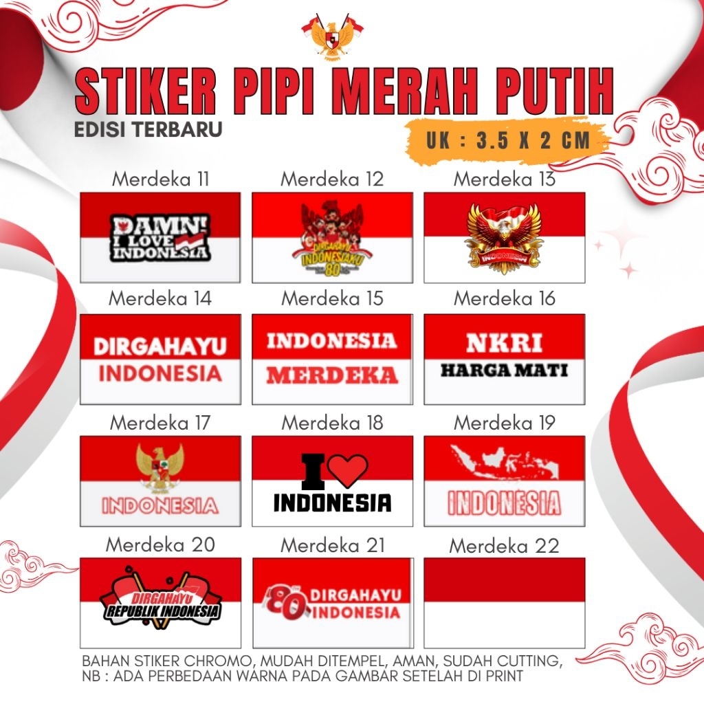 

ISI 75PCS I STICKER PIPI MERAH PUTIH I STIKER PIPI KEMERDEKAAN