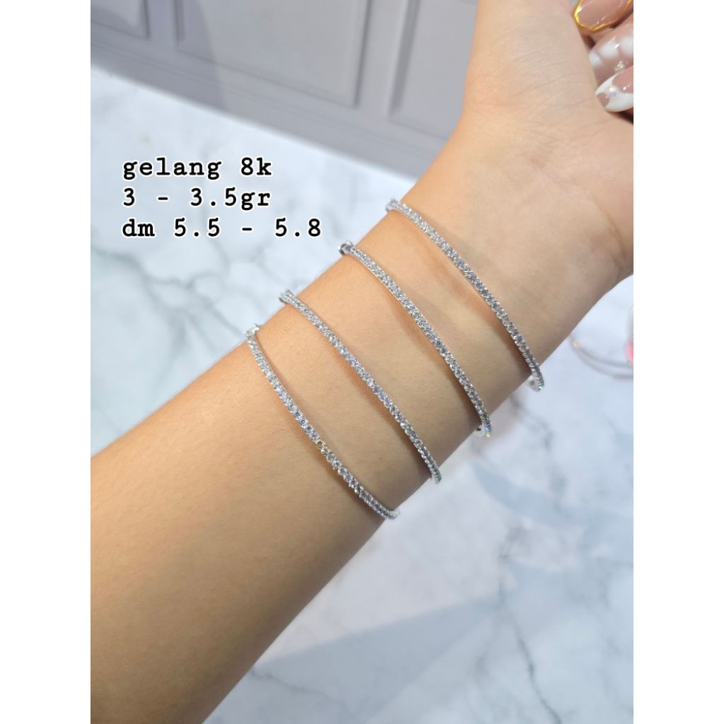 Gelang Bangle Listring Emas Putih full Mata