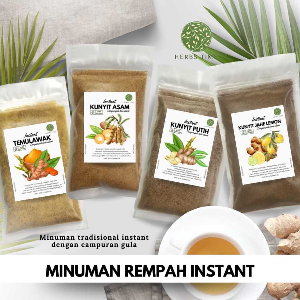 

Minuman Herbal Instan Kunyit Asem Beras Kencur Temulawak Jahe Lemon Kunyit Asam, 100gr