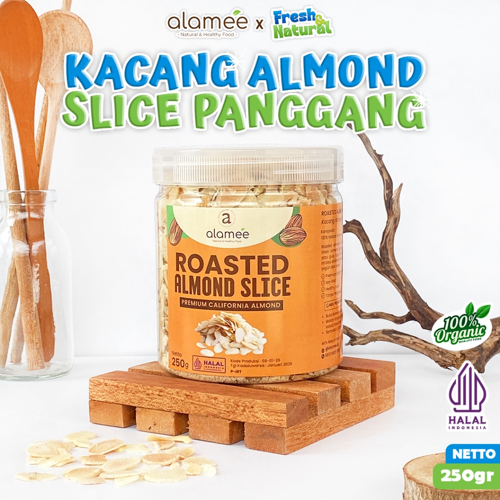 

ALAMEE Roasted Almond Sliced Almon Slice irisan panggang Kacang Almond Pacang Slice 250gr fresh and natural