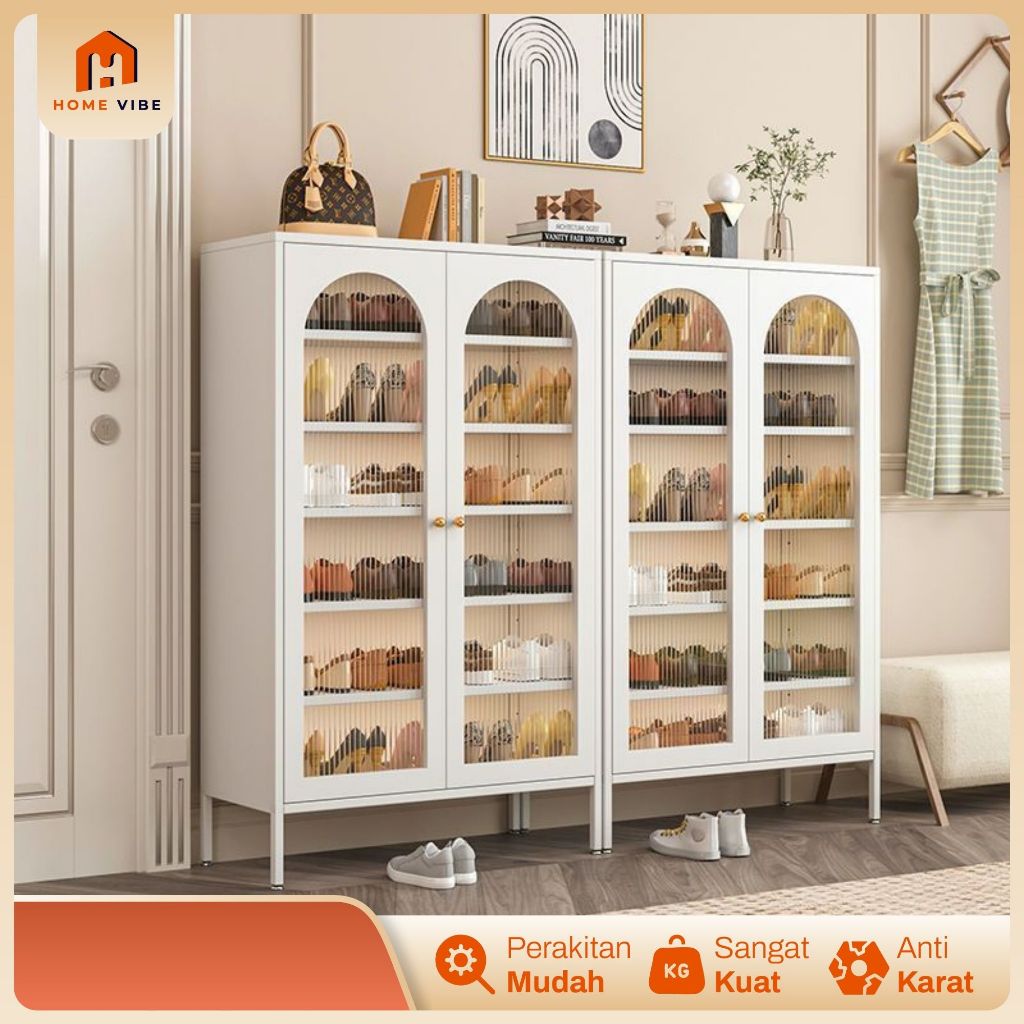 Lemari Display Kaca Garis Full Besi Lemari Hias Tas Buku Minimalis Modern Pajangan Ruang Tamu