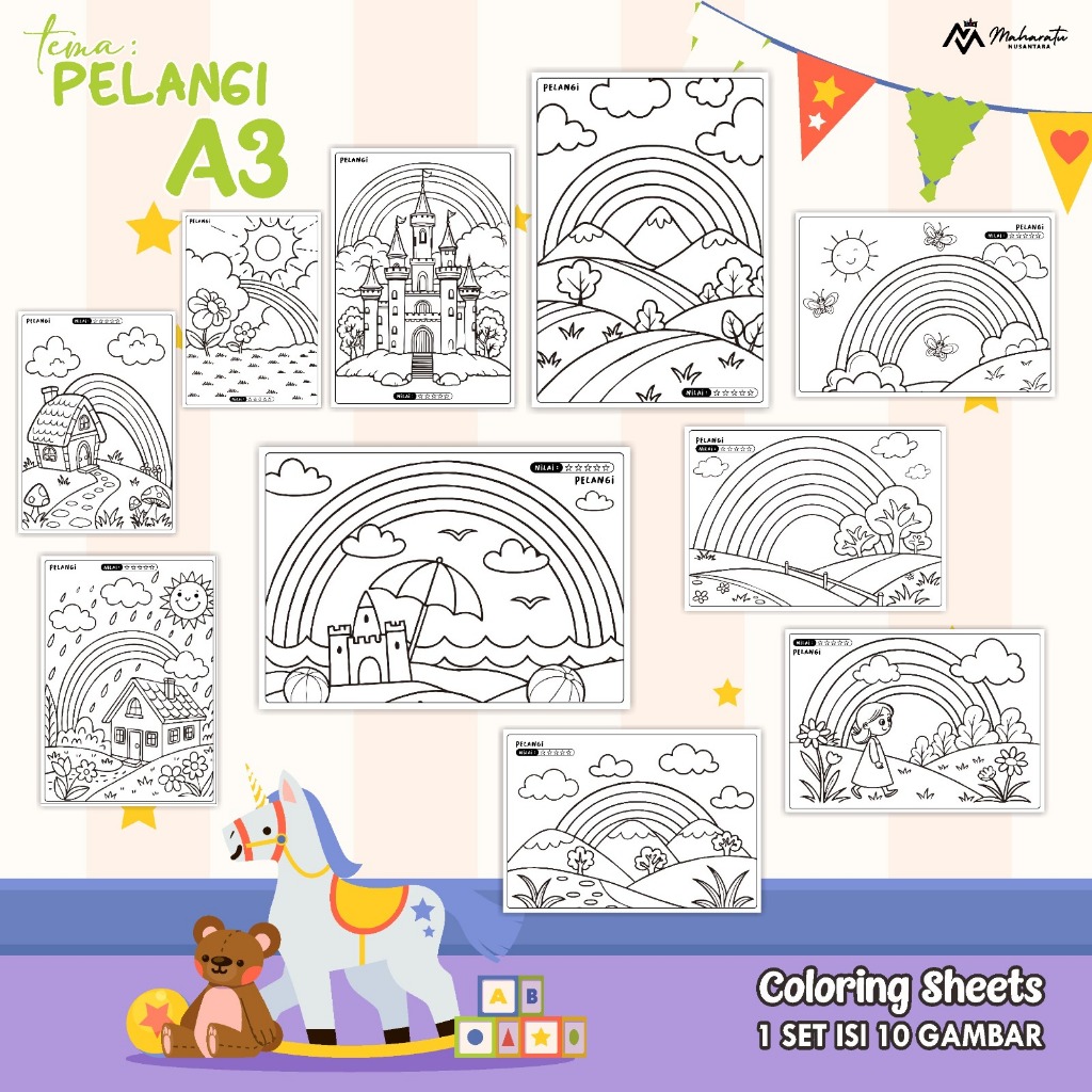 

KERTAS MEWARNAI EDUKASI ANAK TEMA PELANGI READY STOCK - COLORING SHEET ISI 10 LEMBAR UKURAN A3