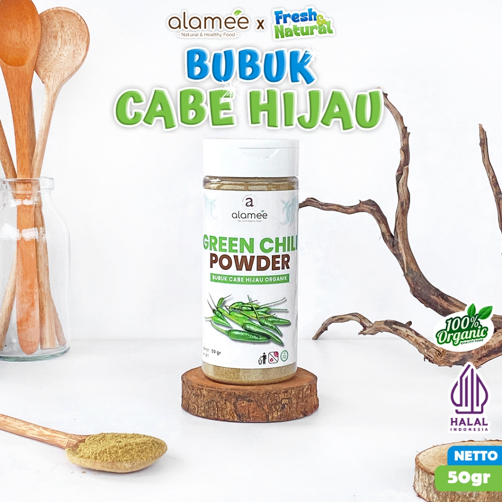 

ALAMEE Bubuk Cabe Hijau Green Chili Seasoning Powder Bumbu Masakan Dapur Murni Tampa Campuran 50gr fresh and natural
