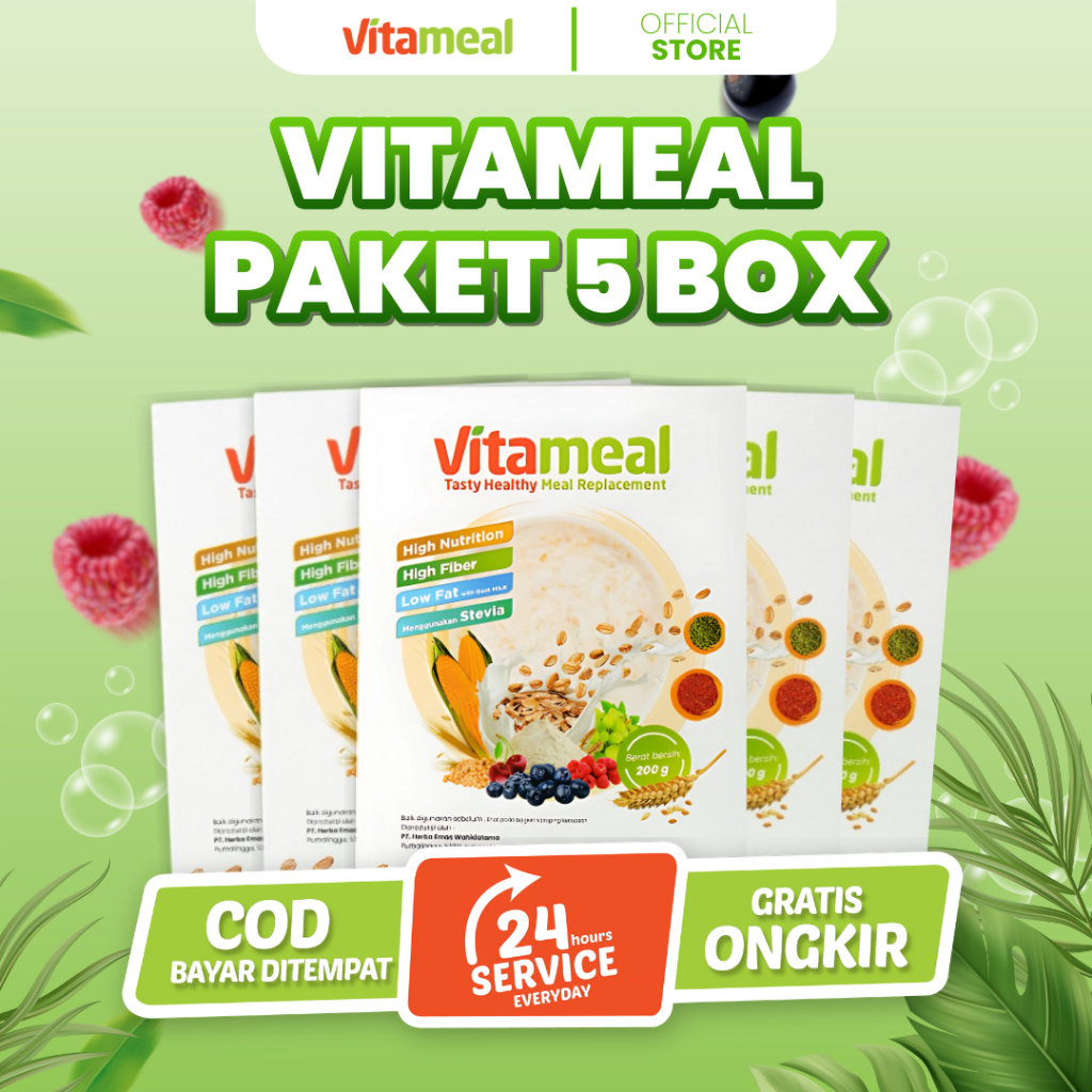

VITAMEAL 5 BOX Sereal Cegah Kontrol Diabetes Kolesterol Hipertensi Multigrain Alami Tanpa Obat VITAMIEL KEBAS