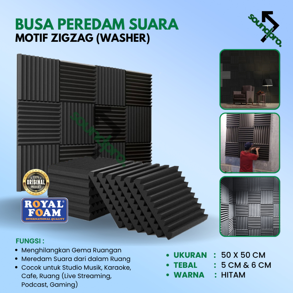 BUSA PEREDAM SUARA MOTIF ZIGZAG / PEREDAM KAMAR UKURAN 50X50 CM - BUSA ROYAL FOAM