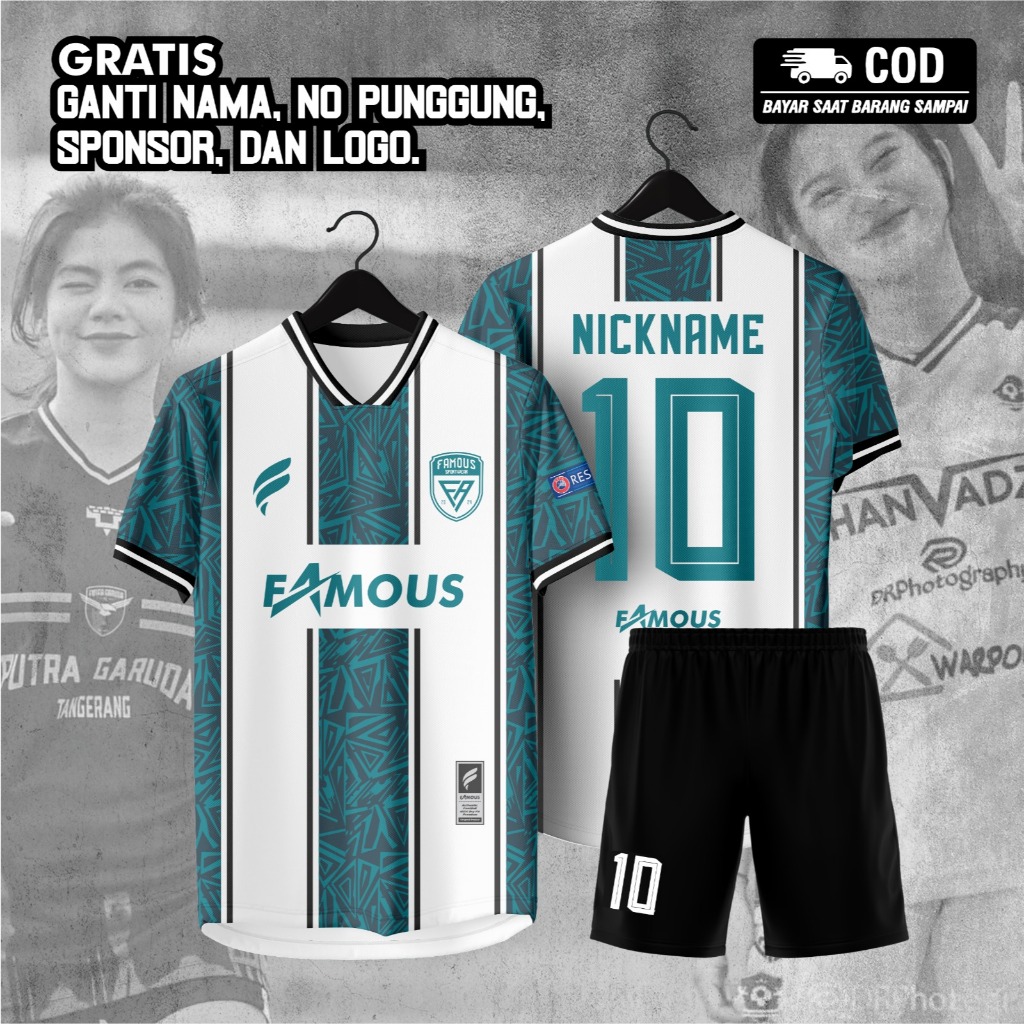 JERSEY FUTSAL MOTIF HIJAU TOSCA BAJU SEPAKBOLA PRINTING CUSTOM GRATIS NAMA NOMER PUNGGUNG LOGO TEAM 