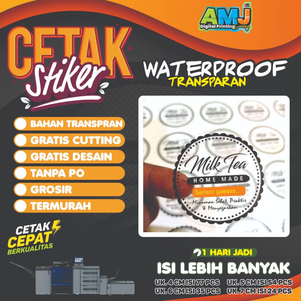 

Stiker Transparan A3+ cetak (DENGAN TINTA PUTIH) Stiker Label Murah_Potong Setengah Putus
