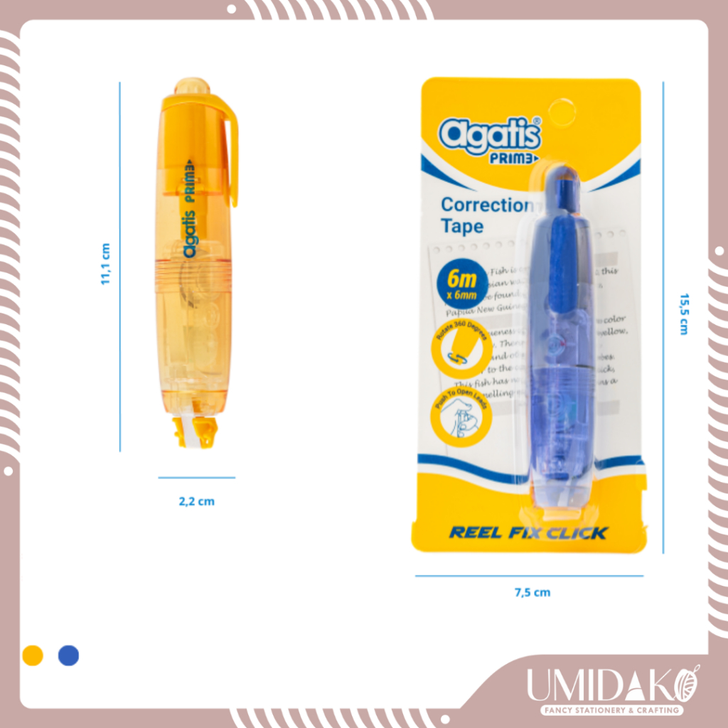

[UMIDAKO] CORRECTION TAPE | PITA KOREKSI | STIPO KERTAS AGATIS REEL FIX CLICK AGATIS PANJANG 6 METER