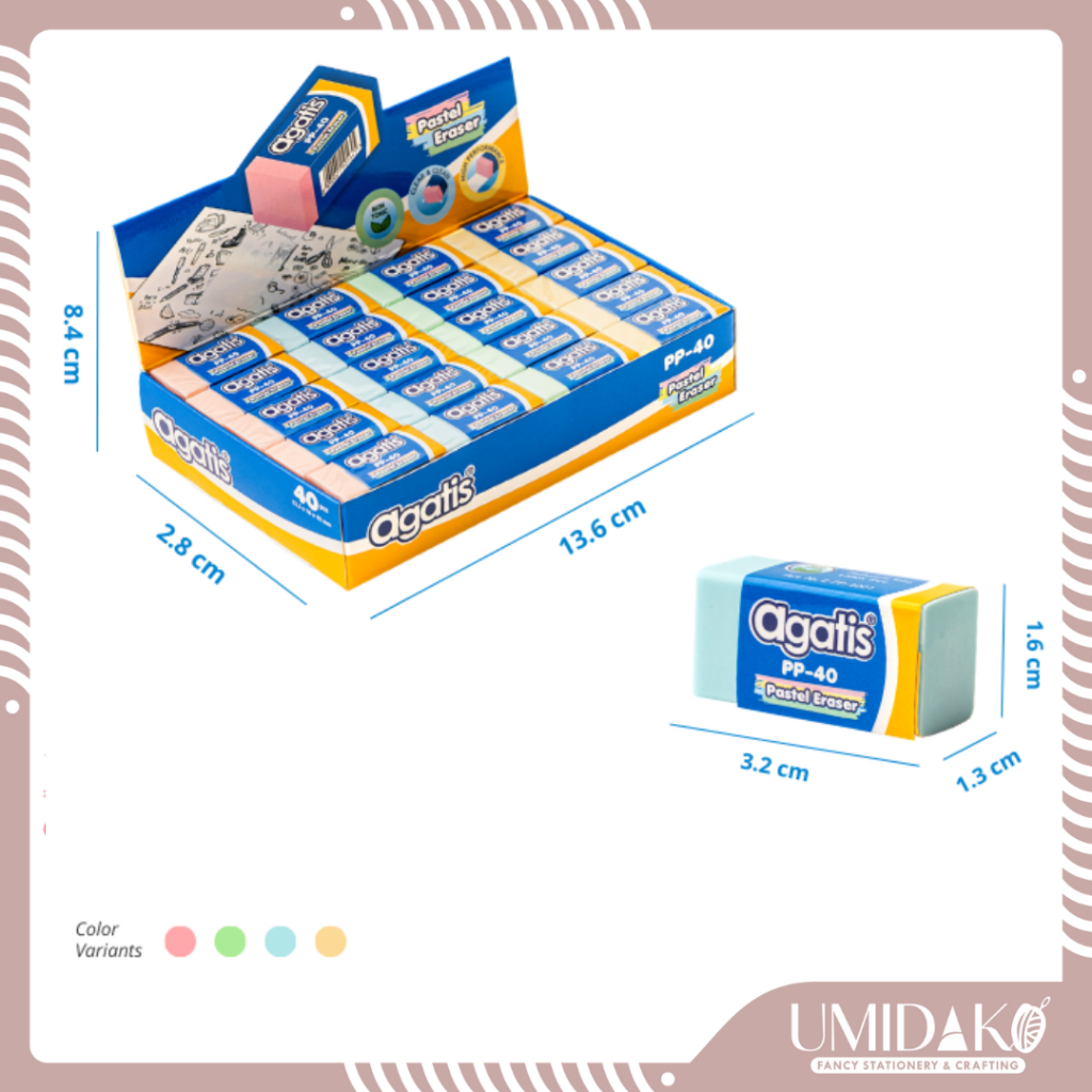 

[UMIDAKO] PENCIL ERASER | PENGHAPUS PENSIL AGATIS WARNA PASTEL TIDAK MERUSAK KERTAS AGATIS PP-40