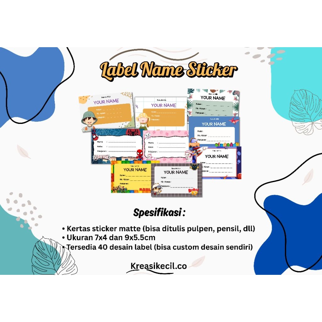 

Isi 10pcs Label nama buku sekolah label stiker custom label pelajaran