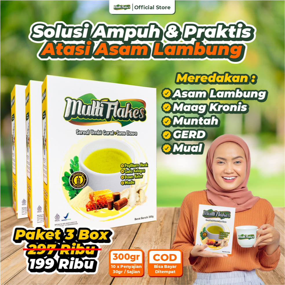 

Multi Flakes Asam Lambung Sereal Umbi Garut dan Susu Etawa Paket 3 Box