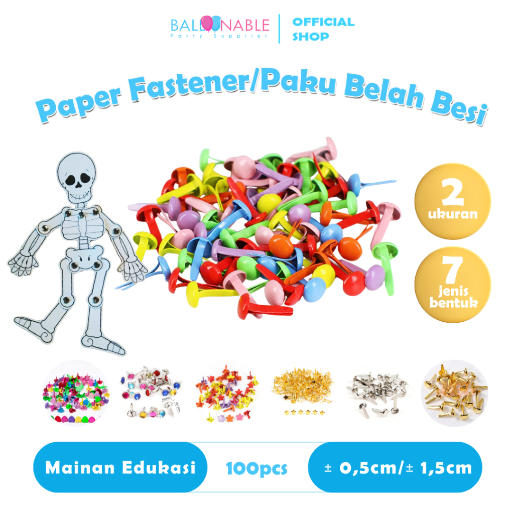 

100pc Paku Belah Besi Pengikat Kertas Warna Warni Gold Silver / Paper Fastener Colorful Gold Silver