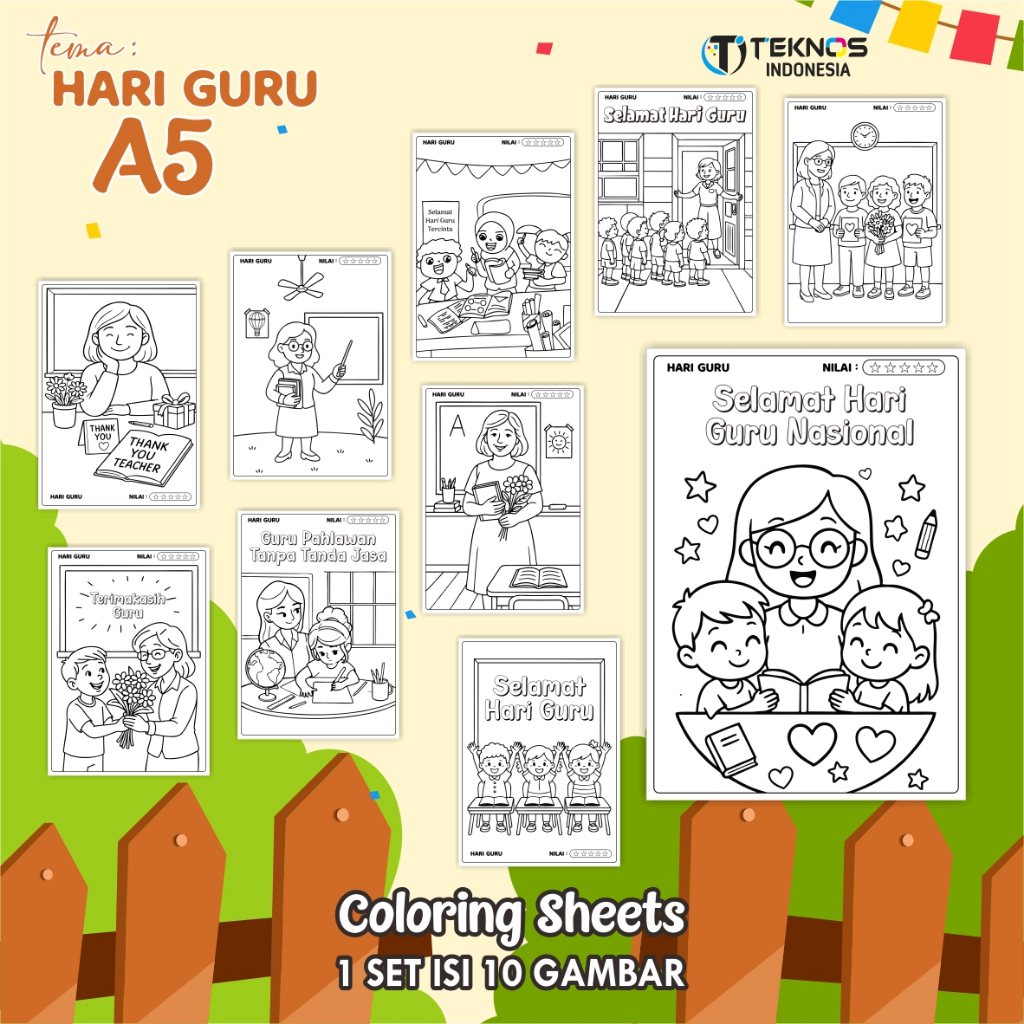 

[HARI GURU] KERTAS MEWARNAI UNTUK ANAK - MEDIA BELAJAR ANAK UKURAN A5 READY STOCK - COLORING SHEETS
