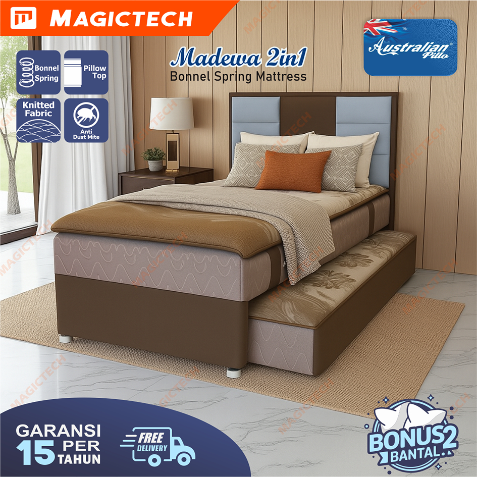 Kasur Springbed 2in1 Australian Pillo Madewa 120 x 200 cm Pillow Top Bed Sorong / Dorong 2 in 1