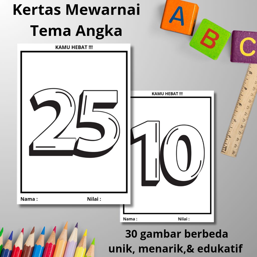 

Kertas Mewarnai Anak Tema Angka 20 Lembar Berbeda, Ukuran A4 &A5 Terbaik