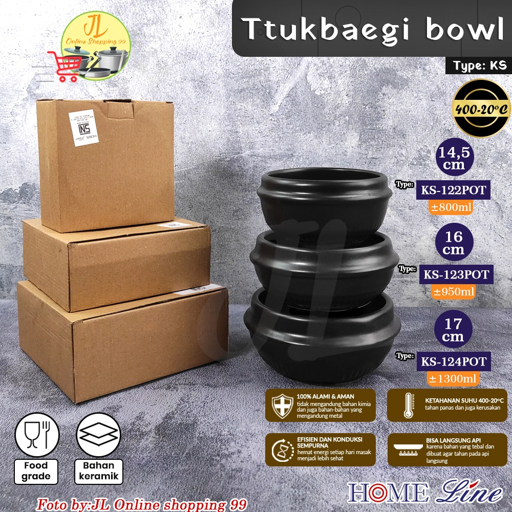 HOME LINE panci korea keramik series warna hitam ttukbaegi - ddukbaegi - bibimbap - claypot - earthe