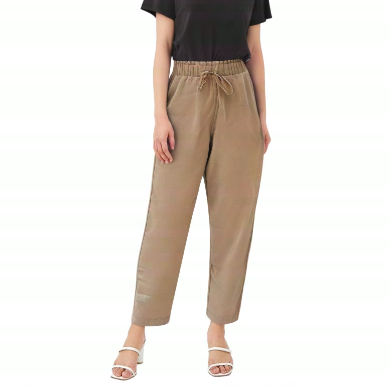 Celana Baggy Pants Wanita Size M L XL XXL Jumbo Pinggang Elastis Tali Serut Aktif Bahan Linen Ziona 