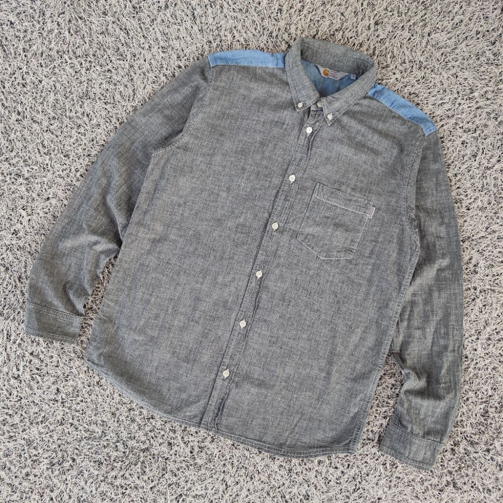 KMJ3 kemeja carhartt denim vintage kemeja casual pria kemeja denim pria