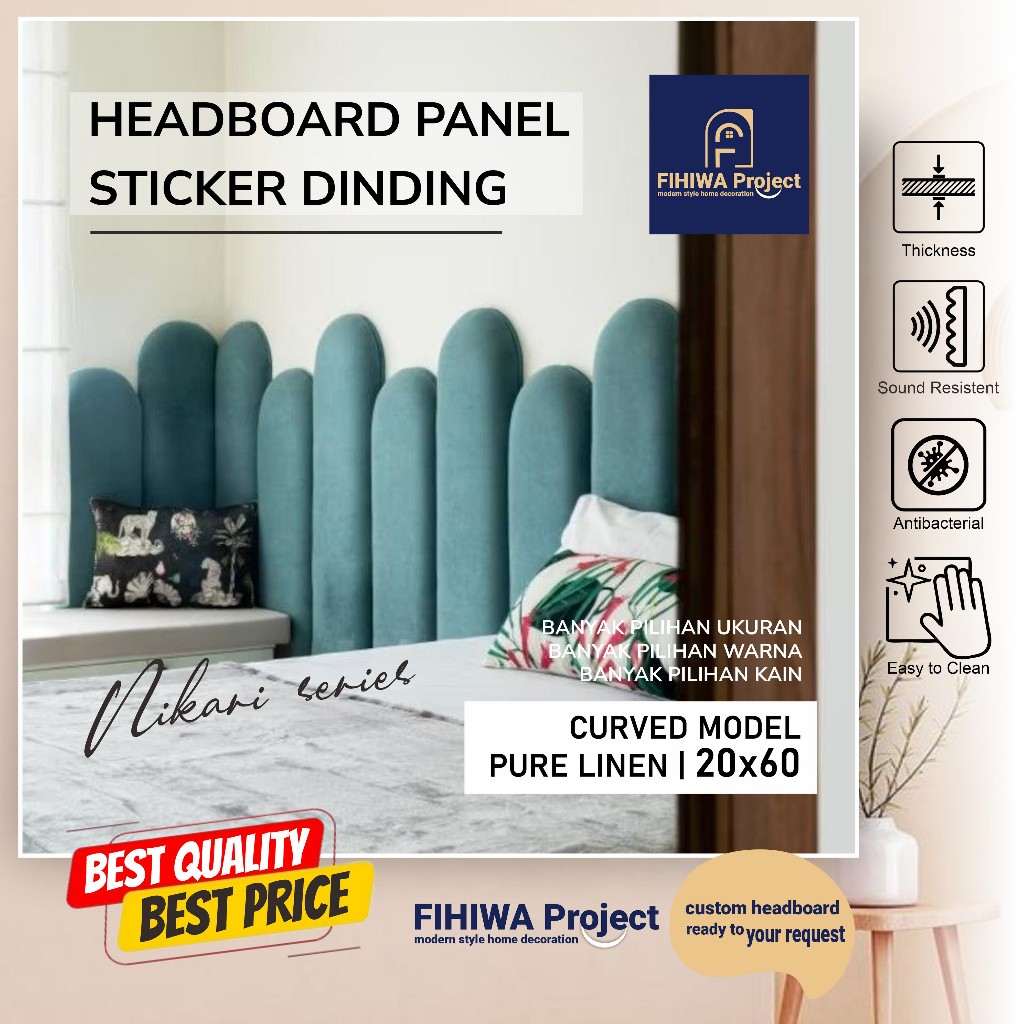 Fihiwa – Headboard Hiasan Dinding Kamar 20x60cm | Cupcake Nikari | Bed Foam Cover Wallpanel Stiker D
