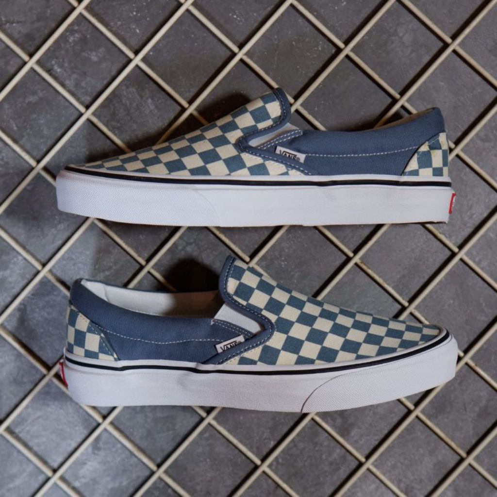 VANS SLIP-ON CLASSIC CHECKERBOARD BLUE MIRAGE ORIGINAL 100%