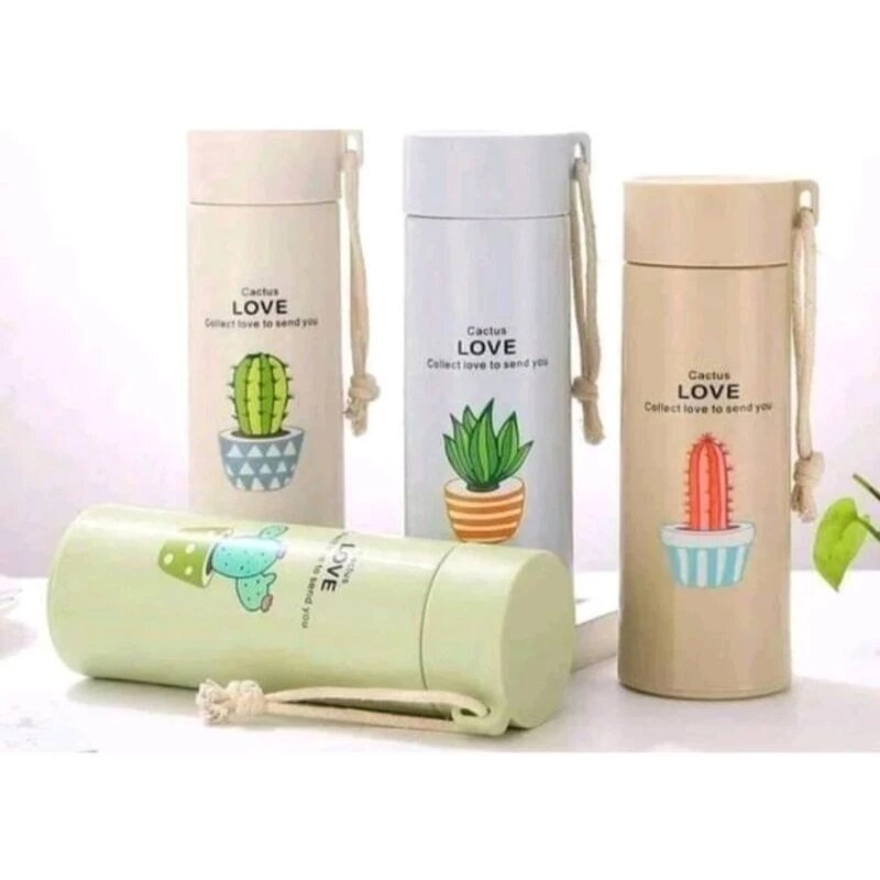 BOTOL KAKTUS TUMBLER-Botol minum kaca sovenir unik motif kaktus tanpa box