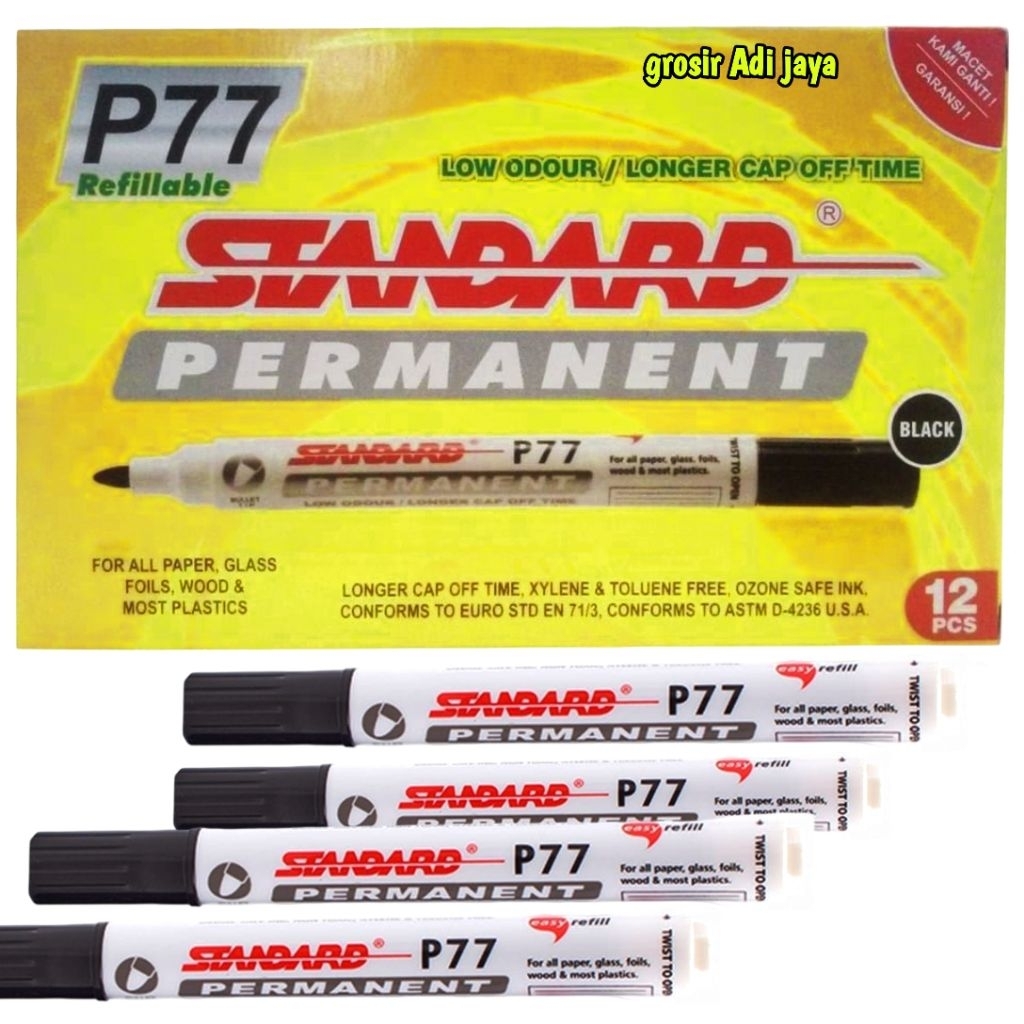 

spidol permanent STANDART P77 REFILABLE 1 pack isi 12 pcs