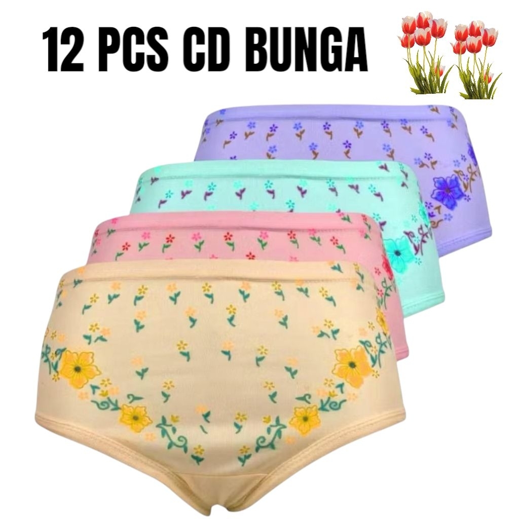 Terlaris Isi 12 Pcs Celana Dalam Wanita Dewasa Motif Bunga Jumbo Murah/CD Cewek Harian Ibu Menyusui/
