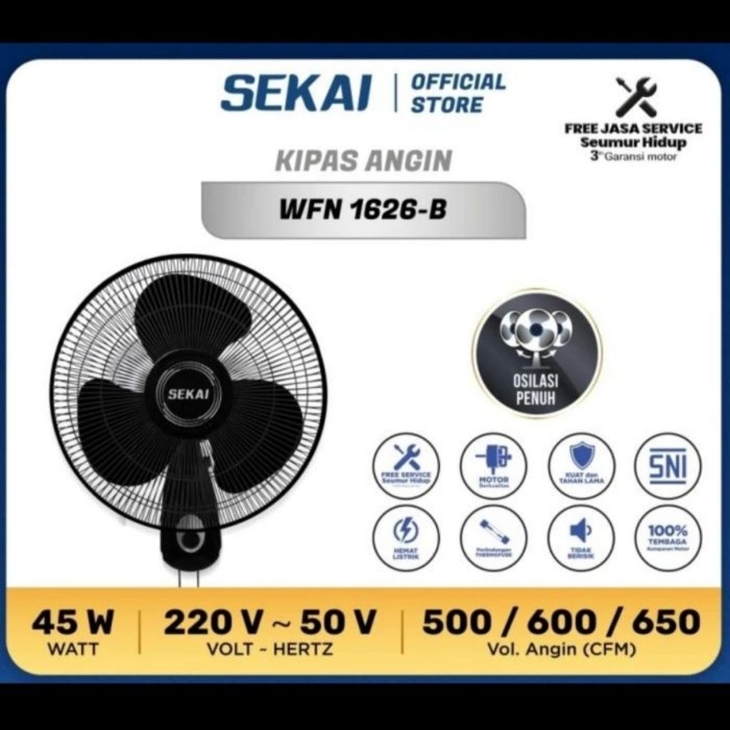 Kipas Angin Dinding Sekai 16 inch Wall Fan Sekai Taifun