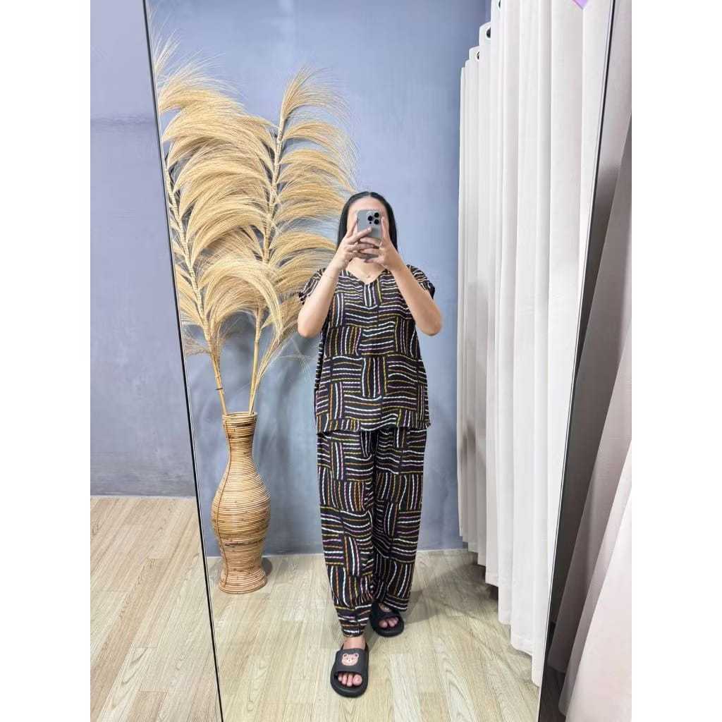 Baju Tidur One Set Piyama Celana Panjang Bahan Rayon Premium By Cassandra Store