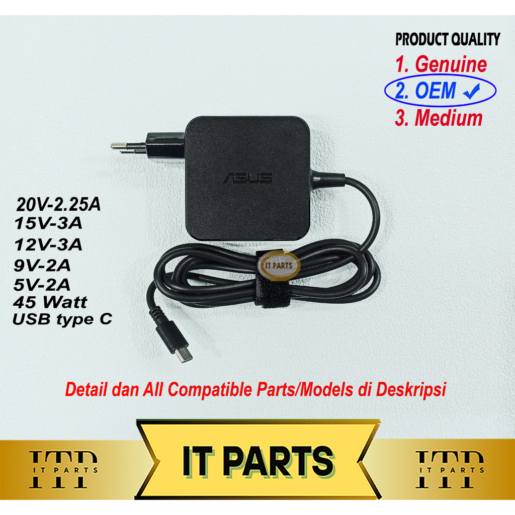Adaptor Charger Asus  ExpertBook B3000  20V 2.25A 45W USB Type C OEM