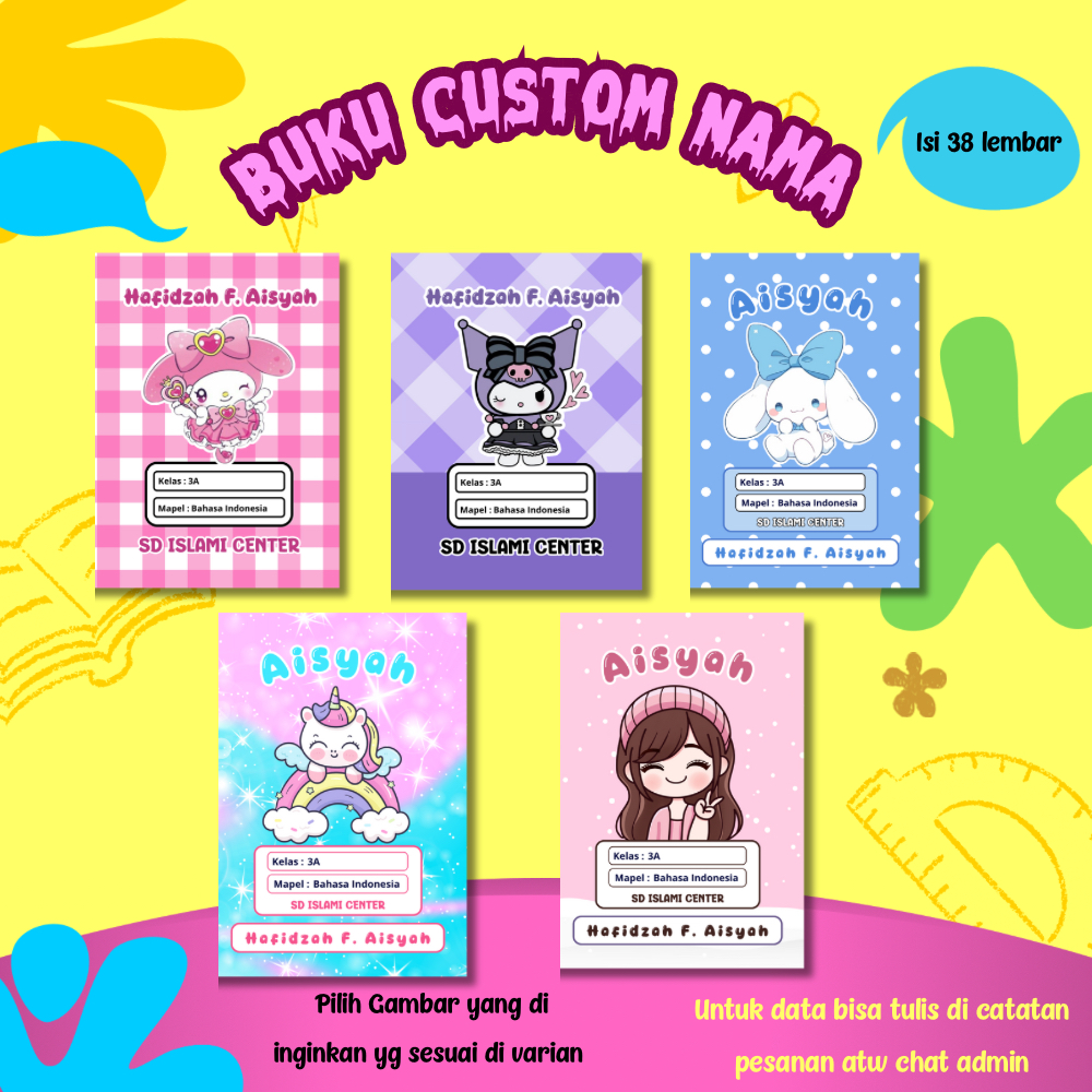 

Part 1/ Buku Tulis Custom Nama Anak Isi 38 Lembar