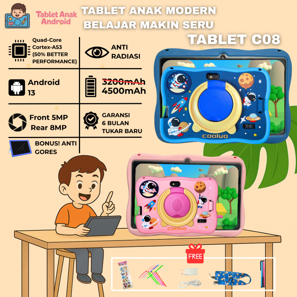 Tablet Anak Android 7 Inch Tablet Mini Edukasi Anak 4/64GB Tablet Android 13