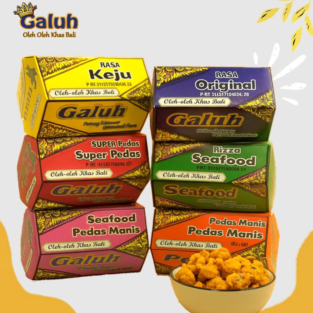 

Kacang Disco Galuh Box 200g – Oleh Oleh Khas Bali, Rasa ori, pedas, Keju, Camilan Renyah Halal