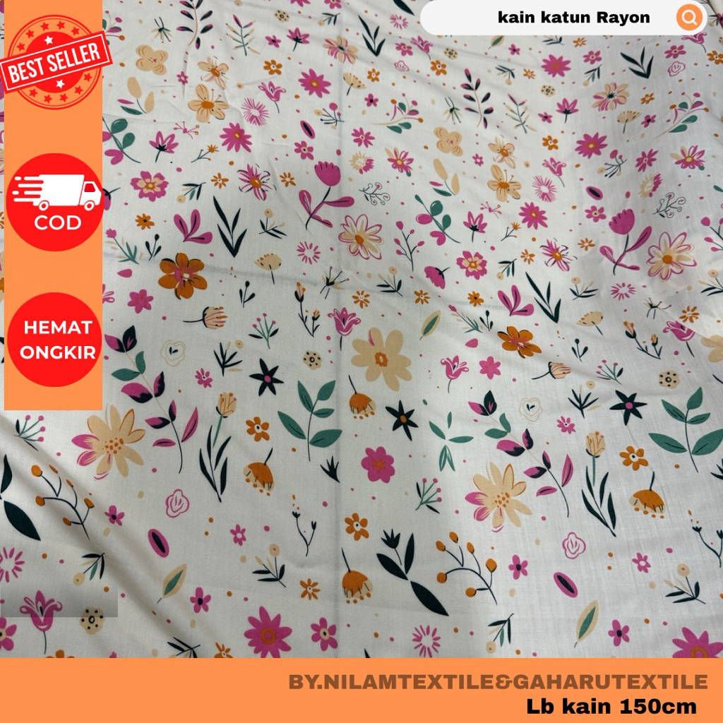 kain katun rayon/bahan rayon premium-rayon viscose-motif kembang kecil