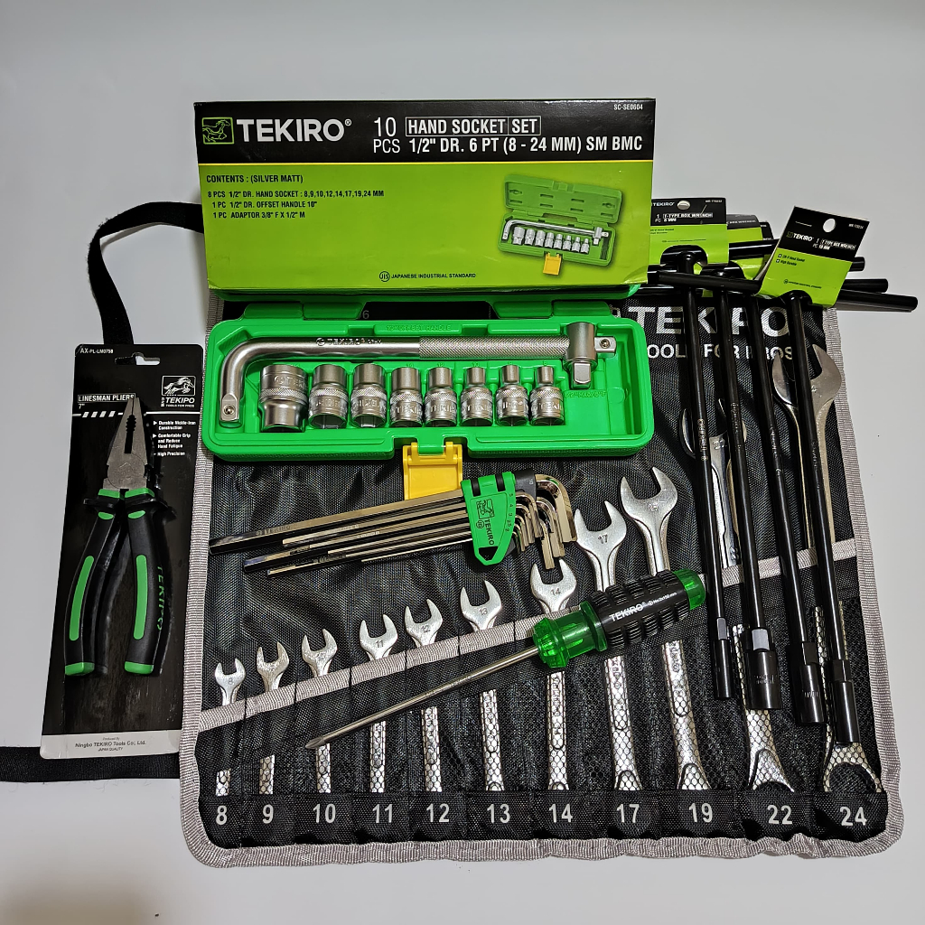 PAKET BENGKEL TEKIRO - kunci ring pas set 11 Pcs Tekiro + kunci shock set tekiro + kunci t set lengk