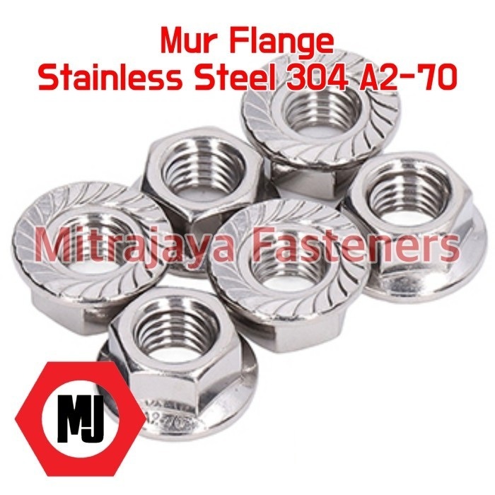 Mur Flange Nut M12 P1.25 Drat Halus Stainless Steel 304