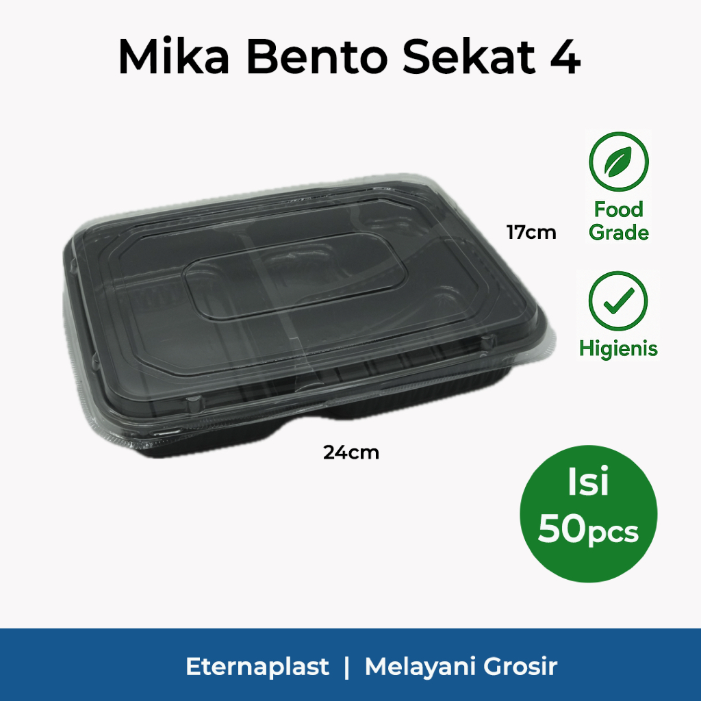 (50PCS) Mika Bento Sekat 4 + Tutup | Tray Bento | Box Nasi Bento