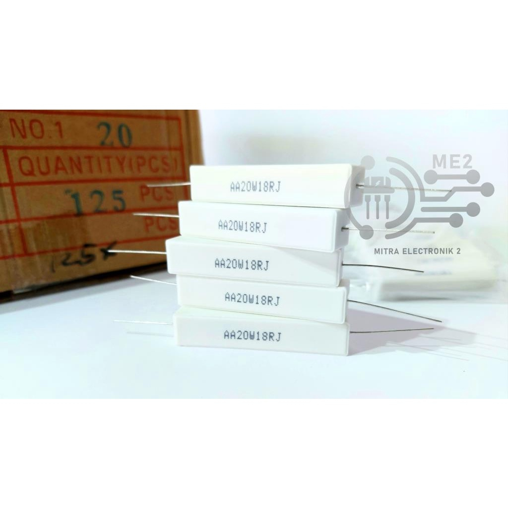 Resistor Kapur 20 Watt 18 Ohm Body keramik Anti Panas kaki kawat Tahan Arus Besar