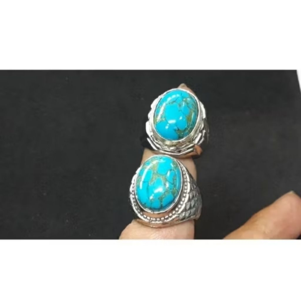 cincin batu pirus Mesir urat emas biru fancy ring alpaka super